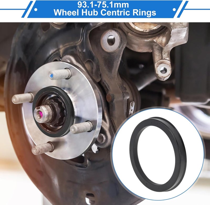 VekAuto 93.1mm to 75.1mm Car Wheel Hub Centric Rings Black Polycarbonate Wheels Center Shaft Shock Absorbing Hubrings 4 Pcs - Image 2